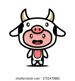 Cute cow cattle costume animal design illustration template vector