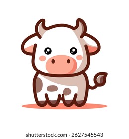 Cute Cow Character Illustration with Cute Expression and Soft Colors