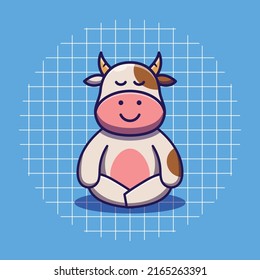 Cute cow character meditating vector illustration.