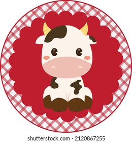 Cute cow character. Suitable for barn themed party, milk label etc.