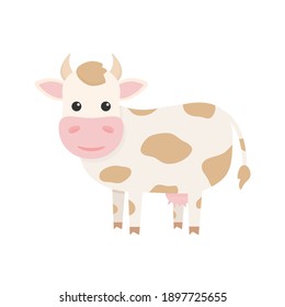 Cute cow charcater. Farm cartoon animal. Vector illustration isolated on white