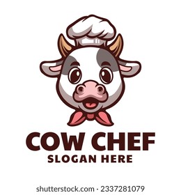 Cute Cow Chef Cartoon Character Logo