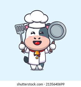 cute cow chef mascot cartoon character