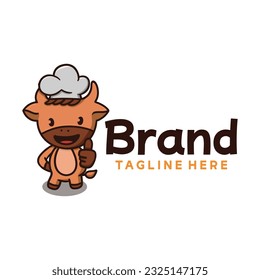 Cute Cow Chef Mascot Thumbs Up Food Logo Design