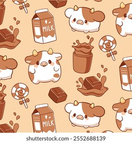 Bonito padrão sem emenda de leite de vaca e chocolate para embalagem de leite e padrão têxtil.