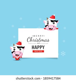 Cute cow with Christmas and New Year wishes