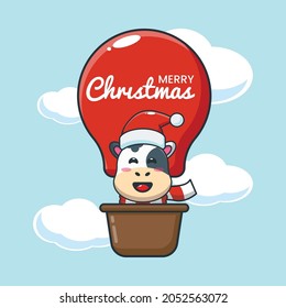 Cute cow in christmast day cartoon vector illustration