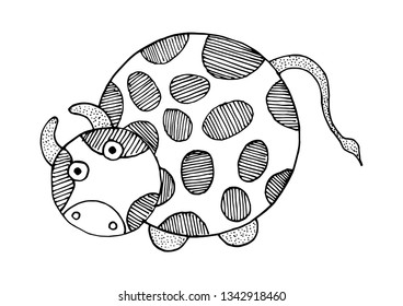 cute cow in circle - vector