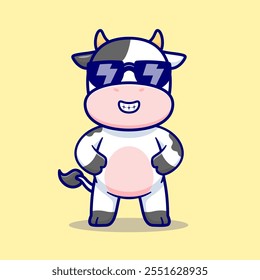 Cute Cow Cool Wearing Glasses Cartoon Vector Icon 
Illustration. Animal Nature Icon Concept Isolated Premium 
Vector. Flat Cartoon Style