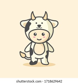 Cute cow costume character vector illustration