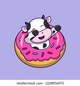 Cute Cow Dabbing With Doughnut Cartoon Vector Icons Illustration. Flat Cartoon Concept. Suitable for any creative project.
