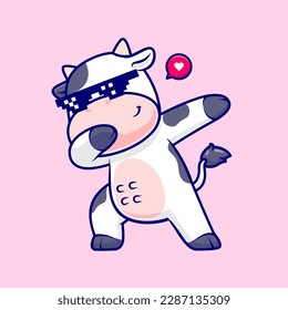 Cute Cow Dabbing With Swag Glasses Cartoon Vector Icon Illustration. Animal Nature Icon Concept Isolated Premium Vector. Flat Cartoon Style