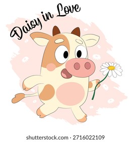 Cute cow with daisy “Daisy in Love”