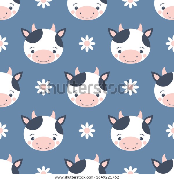 Cute Cow Daisy Flowers Seamless Pattern Stock Vector (Royalty Free ...