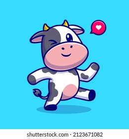 Cute Cow Dancing Cartoon Vector Icon Illustration. Animal Nature Icon Concept Isolated Premium Vector. Flat Cartoon Style