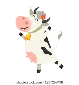 Cute cow dancing. Set of cute Cows character in various poses. Vector illustration for your design