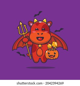 cute cow devil carrying pumpkin halloween