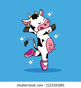 Cute cow doing ballet cartoon  Animal vector icon illustration  isolated premium vector