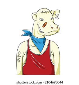 Cute Cow as Domesticated Animal with Hooves Carrying Basket with Milk Bottle Vector Set
