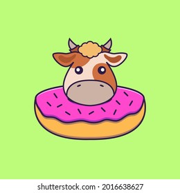 Cute cow with a donut on his neck.