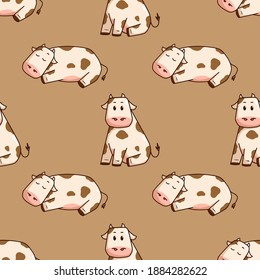 cute cow doodle style in seamless pattern