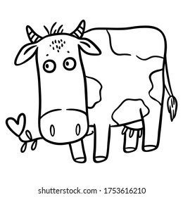 Cute cow, doodle style, symbol 2021 new year