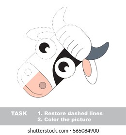 Cute Cow. Dot to dot educational game for kids. Half tracing worksheet to be colored.