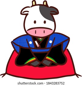 Una linda vaca vestida como Fukusuke