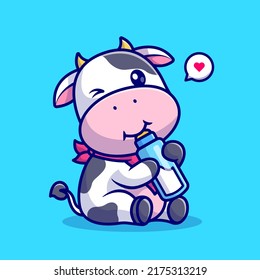 Ilustración del icono del vector de dibujos animados de leche de vaca. Vector Premium Aislado Con El Concepto De Icono De Bebida Animal. Estilo de dibujo plano