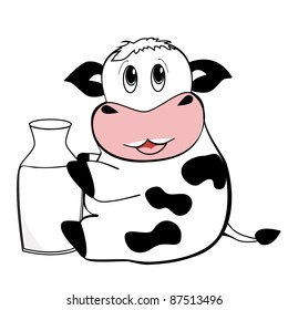 Cute cow drinking milk vector