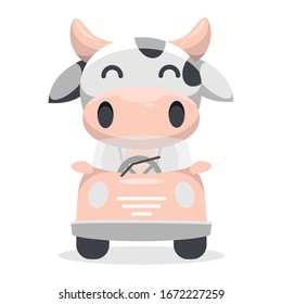 Cute Cow Driving Car Mascot Cartoon