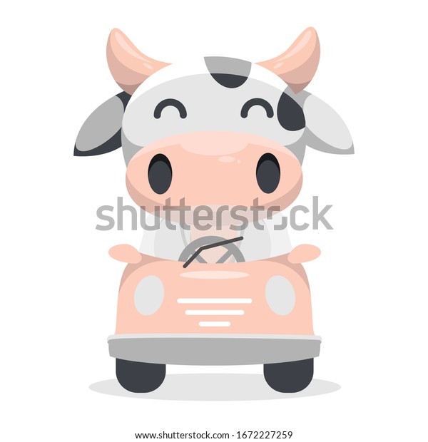 cute cow driving car\
mascot cartoon