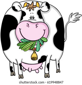 Cute cow eating grass