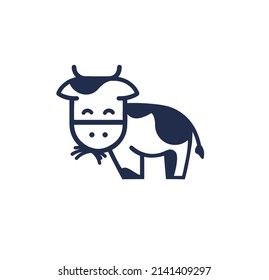 Cute Cow Eating Grass Vector  Illustration