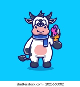 cute cow eating ice cream illustration