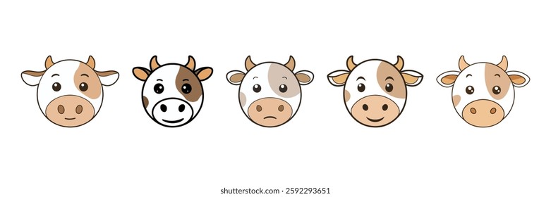 Cute Cow emoji Faces in Different Expressions