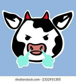 cute cow emoticon, (anger emotion) isolated on white background. Vector illustration.