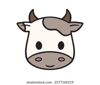 Cute cow face cartoon colored character doodle hand drawn icon. drawing cute cow face cartoon clipart symbol. Vector illustration