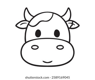 Cute cow face cartoon doodle hand drawn icon. Outline drawing cute cow face cartoon line clipart symbol. Vector illustration