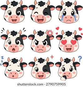 Cute cow face cartoon flat vector illustration. Adorable baby cow character with friendly expression, simple geometric shapes and clean modern design isolated on white background.
