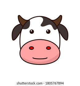 Cute Cow Face Cartoon Illustration Isolated On White Background 