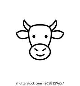 Cute cow face illustration. Simple line art design.