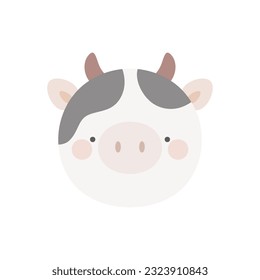 cute cow face illustration vector white background