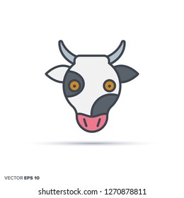 Umriss-Vektorsymbol mit gerader Kuh-Oberfläche mit Farbfüllung. Schöne Tiergrafik.