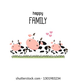 Cute cow Family Father Mother and baby. Vector illustration.