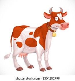 Cute cow farm animal in collar with a bell isolated on white background