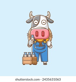 Cute cow farmers harvest fruit and vegetables cartoon animal character mascot icon flat style illustration concept set