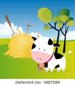 Cute Cow in Farmland.