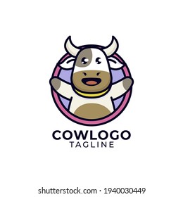 Cute cow flat logo design element