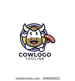 Elemento de diseño de logotipo plano de vaca corta